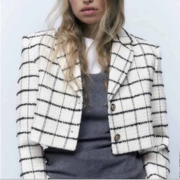 ZARA PLAID CROPPED JACKET - Picture 5 of 7